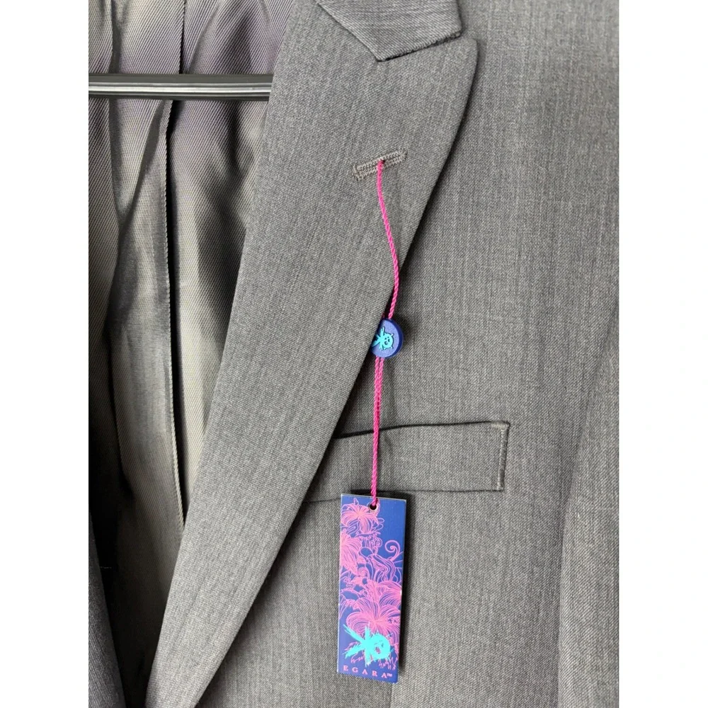 Egara Mens Grey 100% Wool Slim Fit Suit Jacket Blazer Size 40 Long NWT